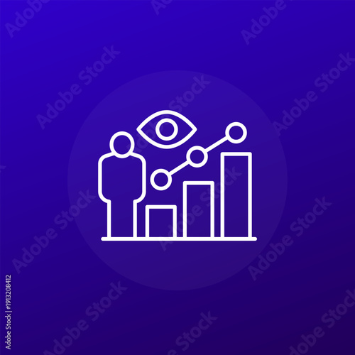 viewers and growing audience icon with graph, line design