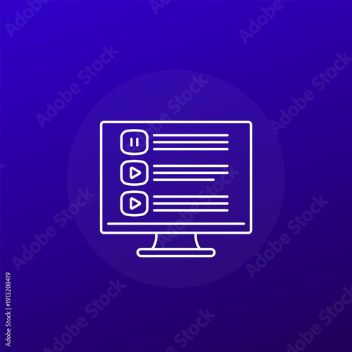 video playlist icon with computer, line design