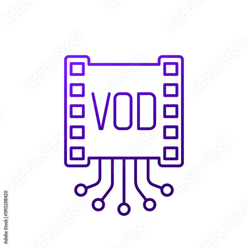 VOD icon with film strip in line design