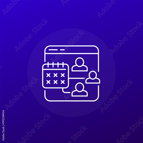 absence and attendance icon with calendar and workers, line design