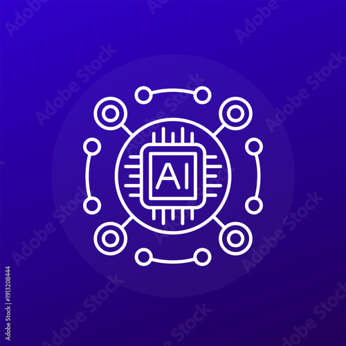 AI infrastructure icon, Artificial Intelligence technology line design