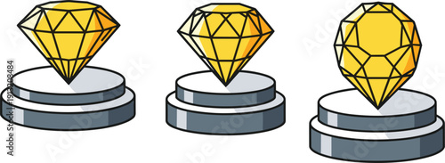 Luxury yellow diamond on podium set, brilliant gemstone jewelry collection for exhibition and wealth concept vector illustration isolated on white background.