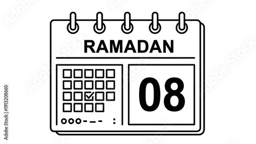 Calendar page displaying the date 08 with Ramadan written on top, indicating a religious event or holiday