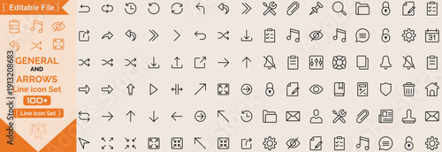 General application line icon set. Vector pictograms of chat, calendar, mail, target, shield, and settings, thin outline illustration.