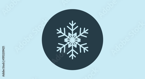 Snowflake icon centered in a dark blue circle on a light blue background representing winter weather and cold temperatures.