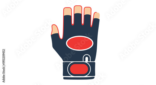 Dark blue and red gym glove illustration designed for weightlifting and fitness training shown on a white background.