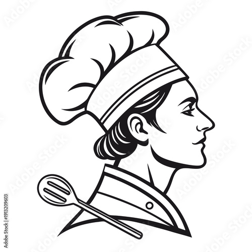 A sleek and modern minimalist chef logo design featuring a stylized hat and utensils perfect for culinary brands