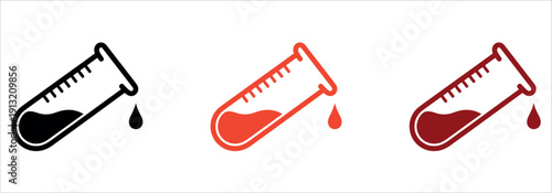 Medical Test Tube with Blood Drop Icons Set for Laboratory Research and Science Vector Illustration.
