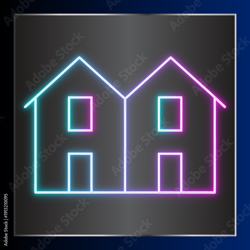 Neon House Outline Glowing Sign Real Estate Property Vector Illustration Design Element