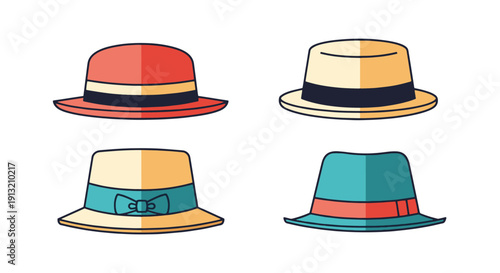 Boater Hat Line art abstract bright tone vector