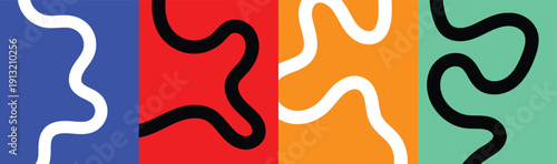 Contemporary colorful square panels with thick wavy lines creating unique abstract patterns for modern branding