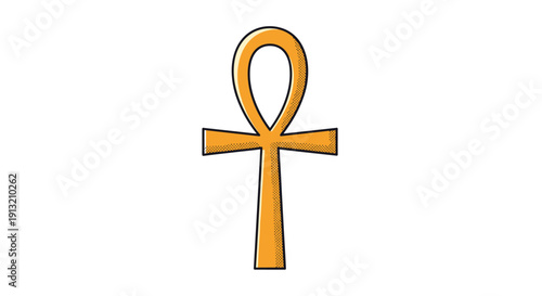 Ancient Egyptian ankh symbol illustrated as a golden cross with a loop at the top representing eternal life and divinity.