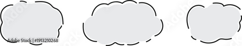 Set of three comic style vector speech bubbles, thought clouds in black stroke lines for communication
