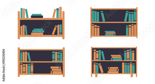 Bookshelf Line art filed color clean design vibrant tone illustration