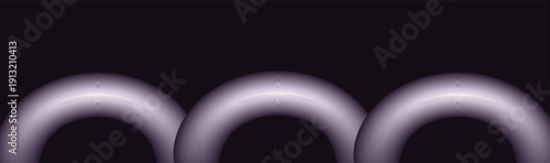 Three abstract glowing torus shapes create a harmonious dark background design element for banners