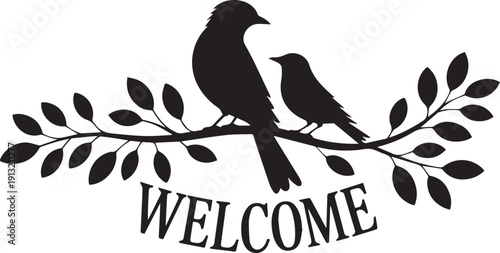 Love Birds on Branch Silhouette Romantic Nature Vector