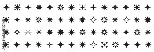 Stars set icons, different sparkle star shapes icon, shine stars sparkles signs, bling decoration 