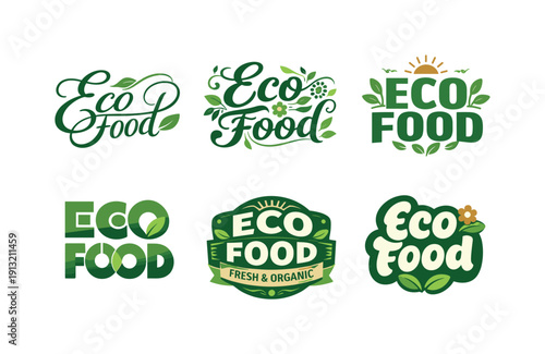 Eco conscious food lettering. Set lettering. harmonious lettering variations of the same emblematic concept, each with different artistic