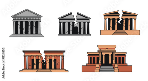 Broken Temple Line abstract digital color vector