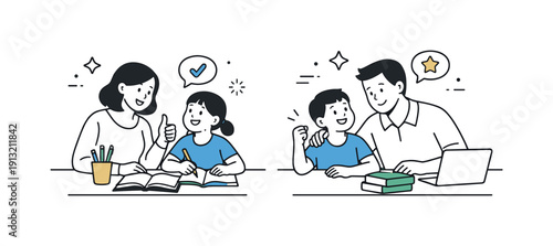 Homework Encouragement. Parents helping their children with home