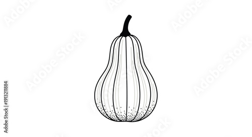Black and white line art illustration of a tall pear or gourd fruit with subtle shading and stippling details.