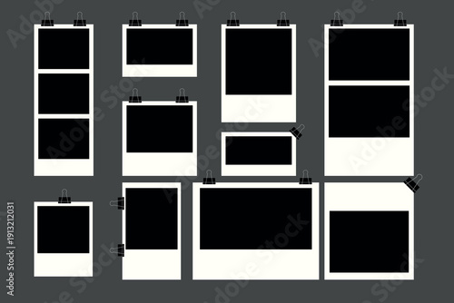 Blank Instant Photo Frames Collage Mockup Display on Wall