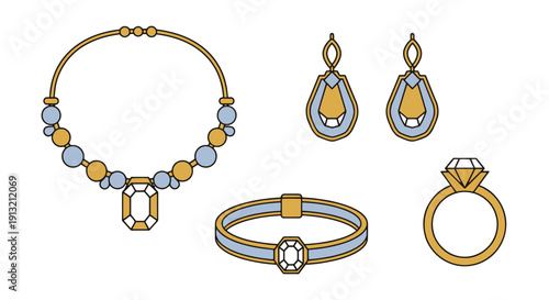 Bridal Jewelry Line flat style color illustration