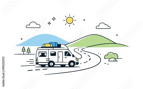 Scenic Road Adventure. Road trips and van life tourism