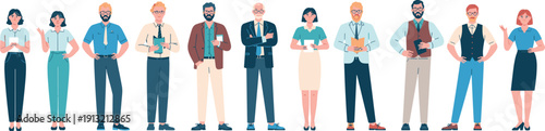 Diverse business people team standing together corporate office workers flat vector illustration isolated on white background collection