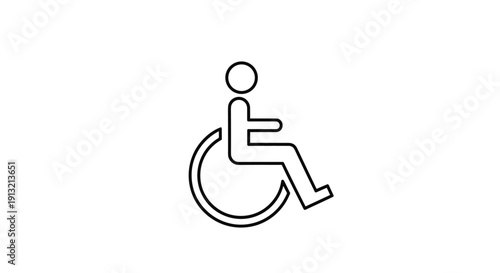 Standard black line icon of a person using a wheelchair for accessibility, disability awareness, and public facility hospital signage on white.