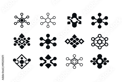 cryptocurrency investment basics. Icon set. Set Logo of cryptocurrency investment basics: decentralized nodes symbol. harmonious logo