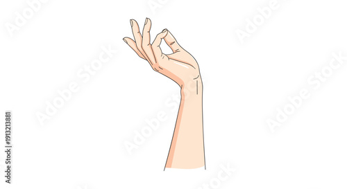 Human hand making a mudra or yoga gesture with fingers touching in a meditative pose for mindfulness and spiritual practice.