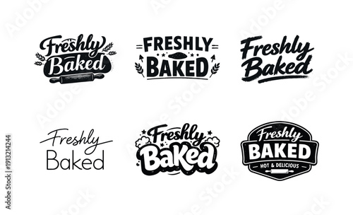 Freshly Baked. Set lettering. harmonious lettering variations of the same emblematic concept, each with different artistic interpretation