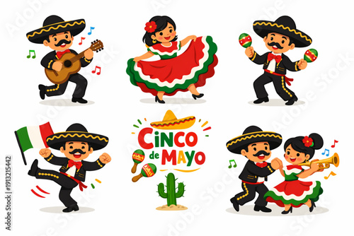 A vibrant illustration of Cinco de Mayo celebrations with dancing and music