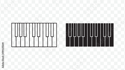 Piano keyboard icons in black and white isolated on Transparent Background
