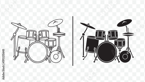 Drum Sets Comparison, Music Equipment Illustration isolated on Transparent Background