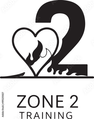 Black heart and number 2 with flames and text Zone 2 Training fire