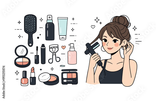 Trendy Haircare Essentials. A person styling their hair with a t