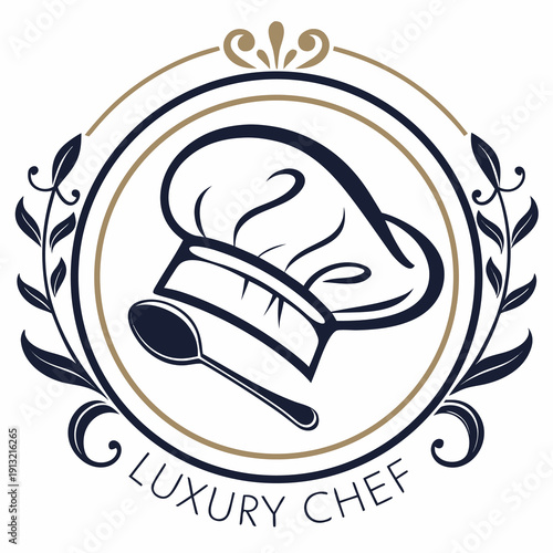 elegant culinary emblem a sophisticated logo showcasing a chef s hat and a gleaming spoon representing gourmet excellence