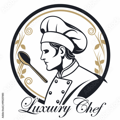 Elegant culinary logo design featuring a classic chef s hat and gleaming spoon symbolizing gourmet dining and professional expertise