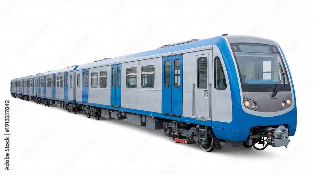 Fototapeta premium City electric train long train composition from wagons, isolated on white background