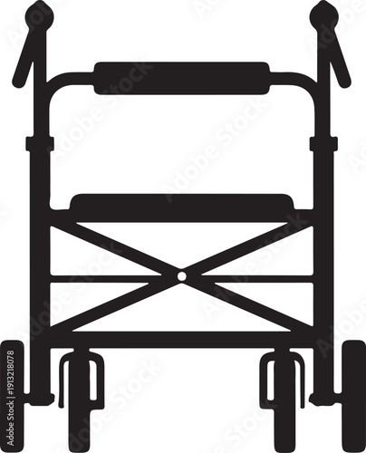 Black silhouette of a wheeled walker with a seat mobility aid disability elderly desi