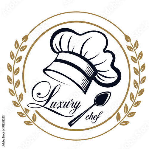 Elegant culinary logo design featuring a classic chef s hat and polished silver spoon ideal for restaurants and food brands