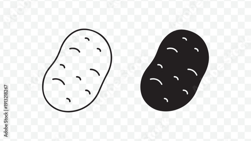 Black and white kidney bean icons in outline and solid style for food, health, and nutrition designs isolated on Transparent Background