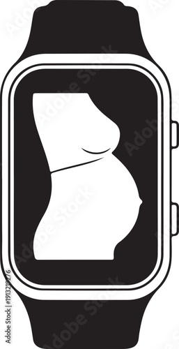 Black smartwatch displaying pregnant belly silhouette wearable technology pregnancy d