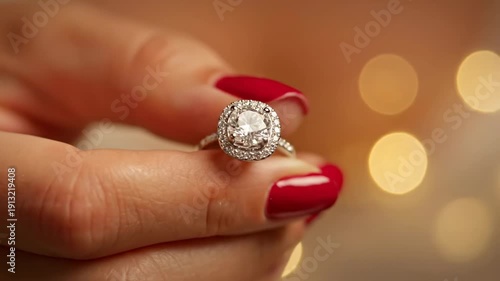 A close-up shot of a hand showing off an engagement ring