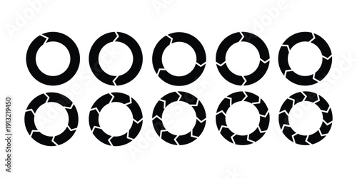 Circle diagram infographic set. Rotation round cycle vector scheme process template. 2, 3, 4, 5,6,7,8,9,10 parts