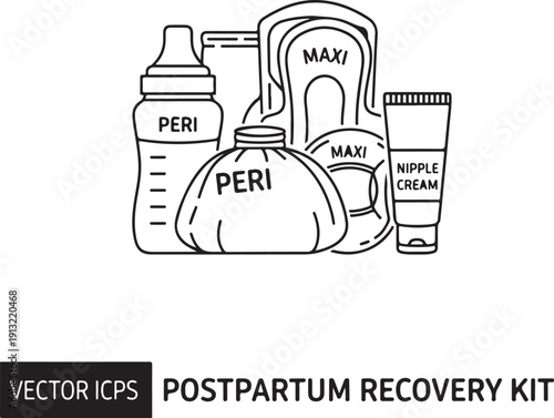Postpartum recovery kit with peri bottle maxi pads and nipple cream desi