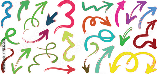Colorful hand-drawn arrows and question marks on white background