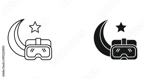 Winter sports goggles with crescent moon and star vector illustration flat design